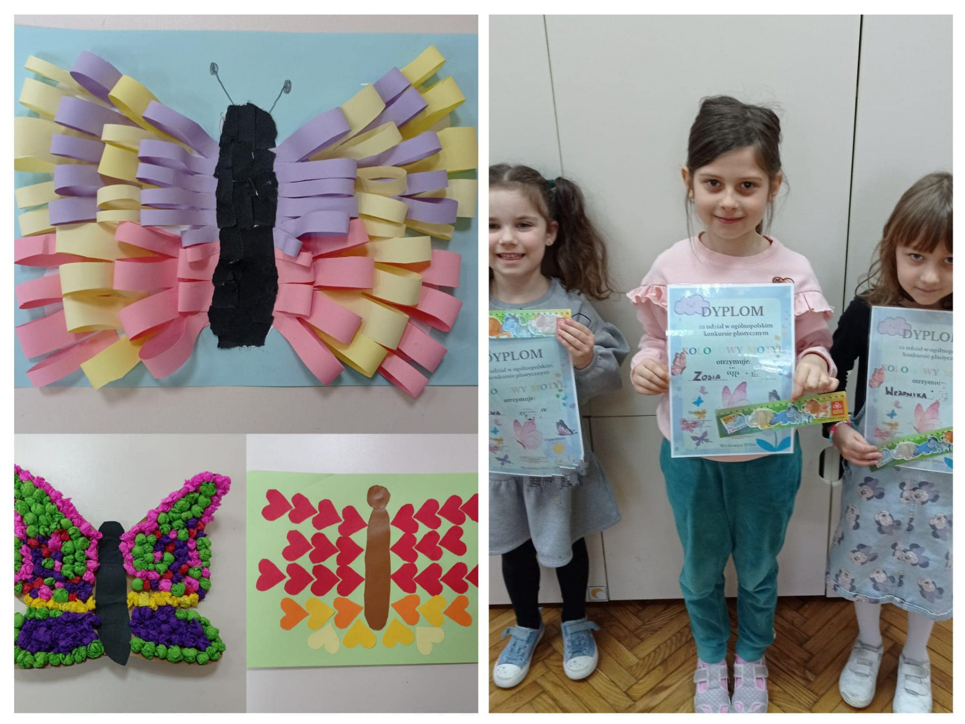 Ewa, Zosia i Weronika z oddziału przedszkolnego wzięły udział w ogólnopolskim konkursie plastycznym "Kolorowy motyl". 🦋 - Obrazek 1