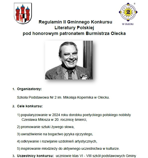 Infografika Regulamin II Gminnego Konkursu Literatury Polskiej