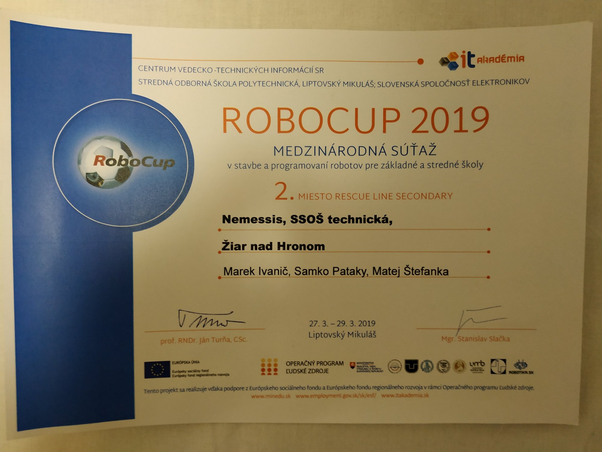 Fantastický úspech žiakov technického lýcea na medzinárodnej súťaži RoboCup 2019 - Obrázok 1