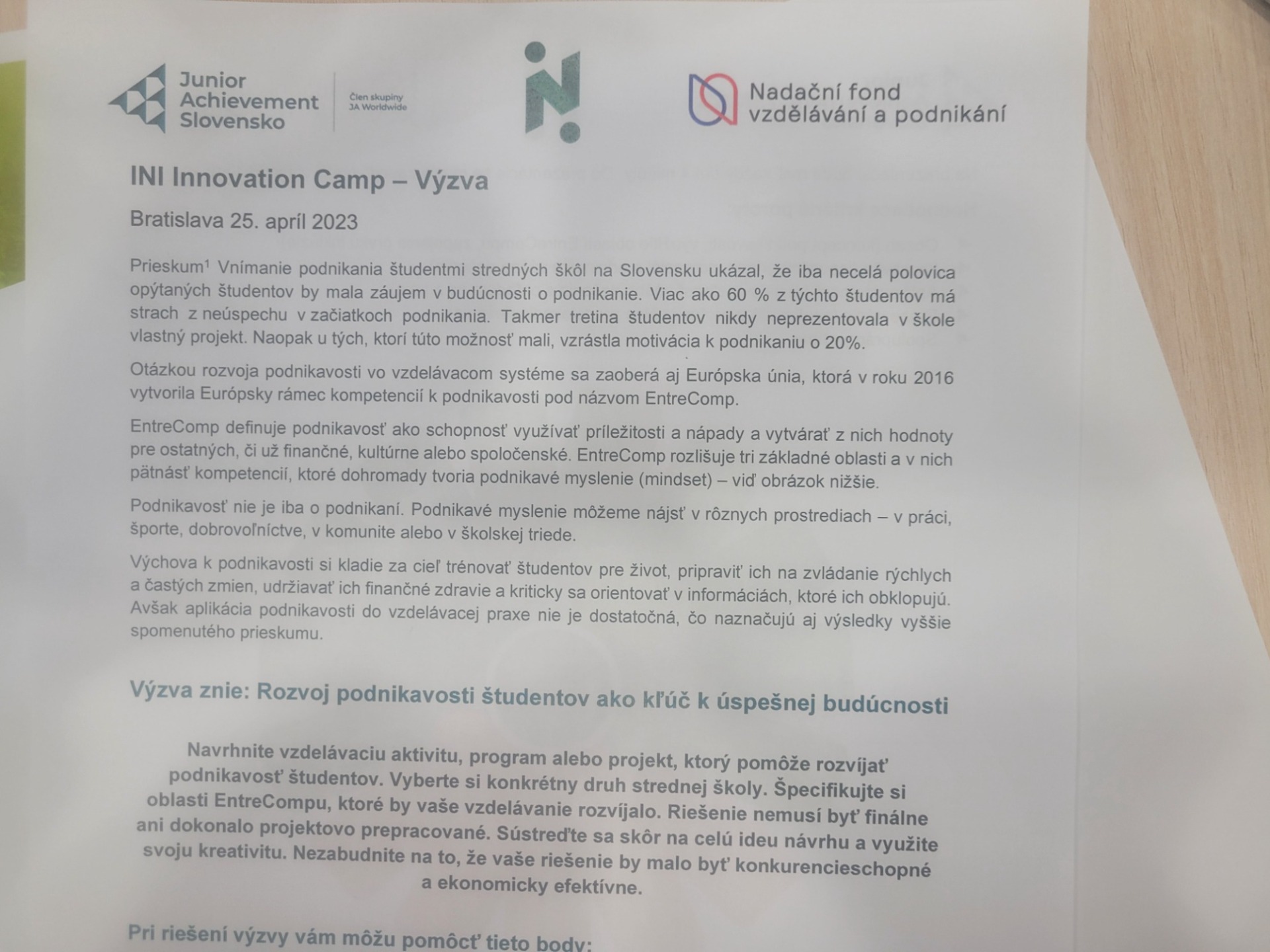I.N.I. Innovation Camp 25. 04.2023 v Bratislave - Obrázok 1