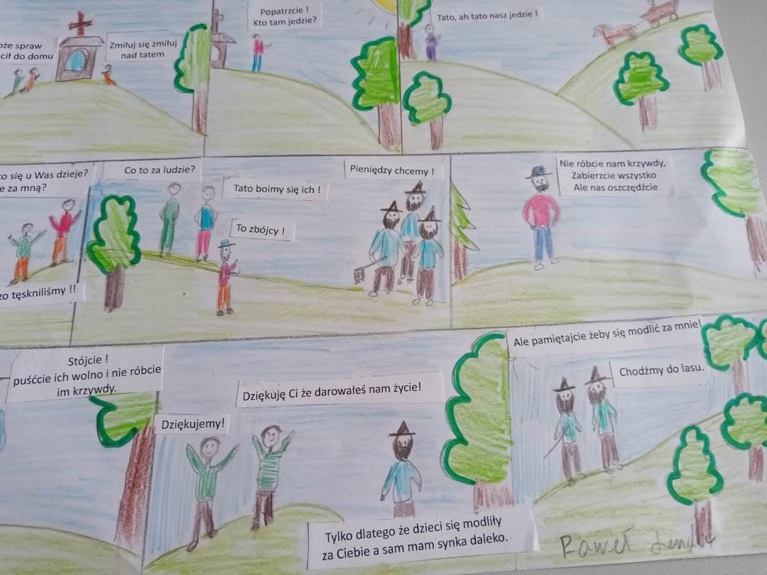 Uczniowie klasy 5 tworzą komiks do ballady A. Mickiewicza pt.„Powrót taty''. 👏👏👏 - Obrazek 6