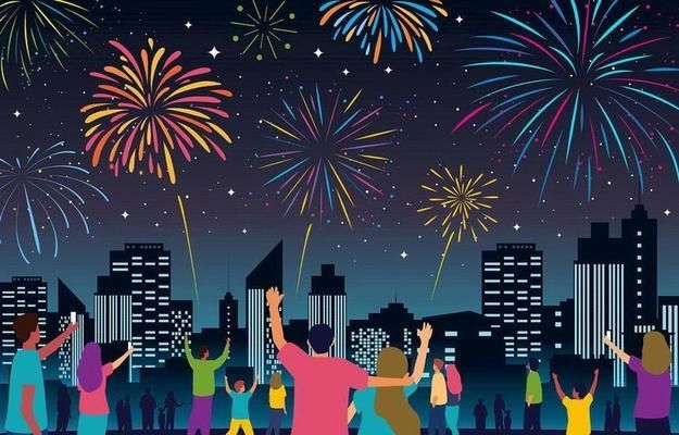People Celebrating New Year with Fireworks vector | New year cartoon,  Vector art design, New year fireworks
