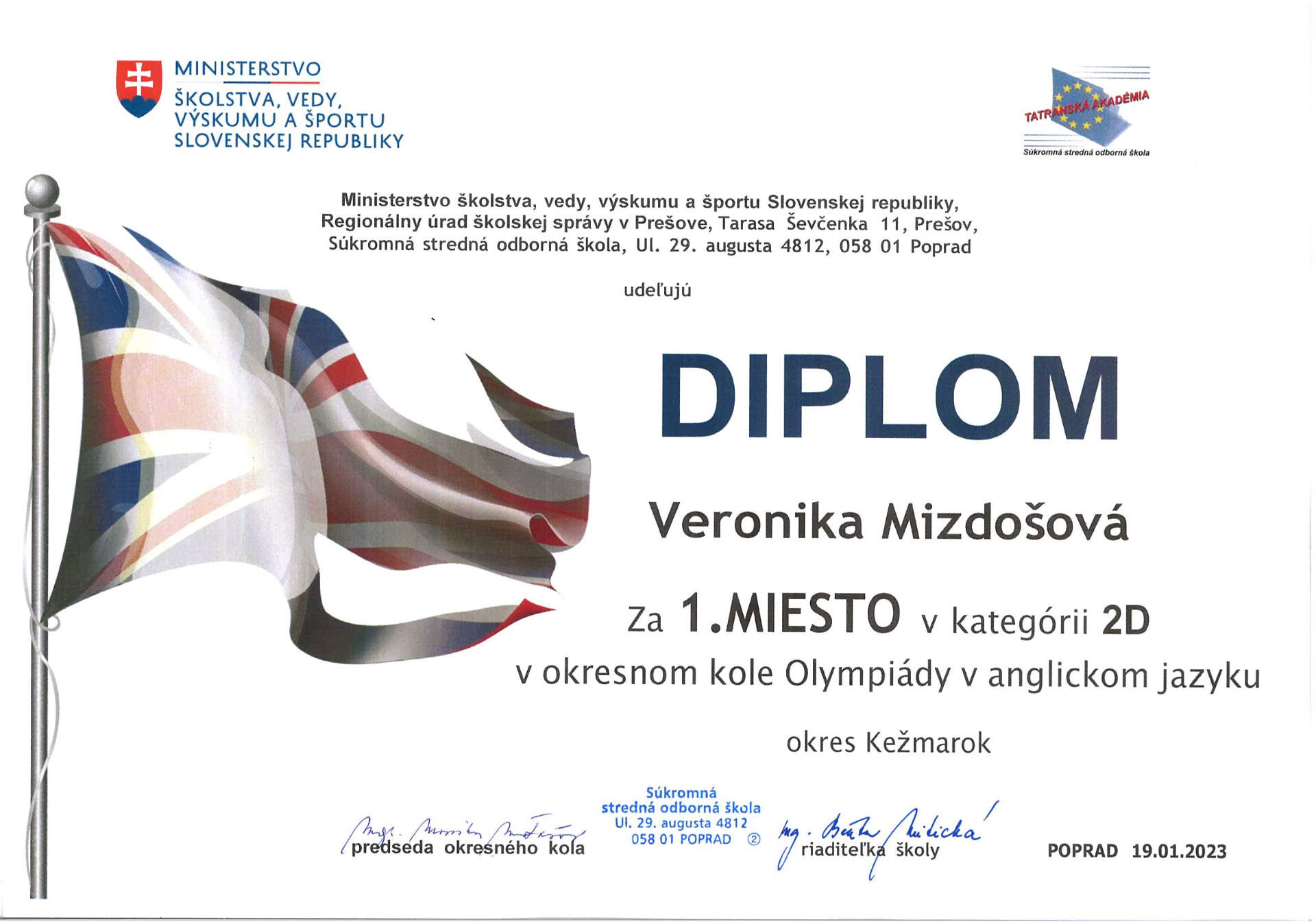 Veronika Mizdošová víťazkou anglickej olympiády - Obrázok 1