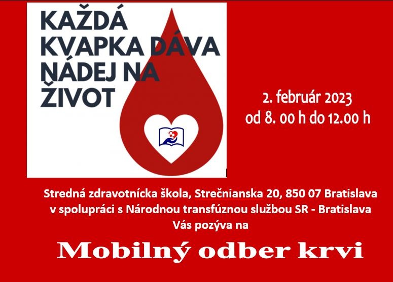 Mobilný odber krvi 2. februára 2023 na našej škole - Obrázok 1