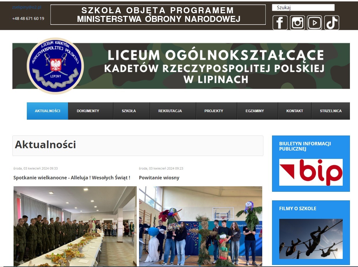 Liceum Ogólnokształcące Kadetów Rzeczpospolitej Polskiej w Lipinach - strona www